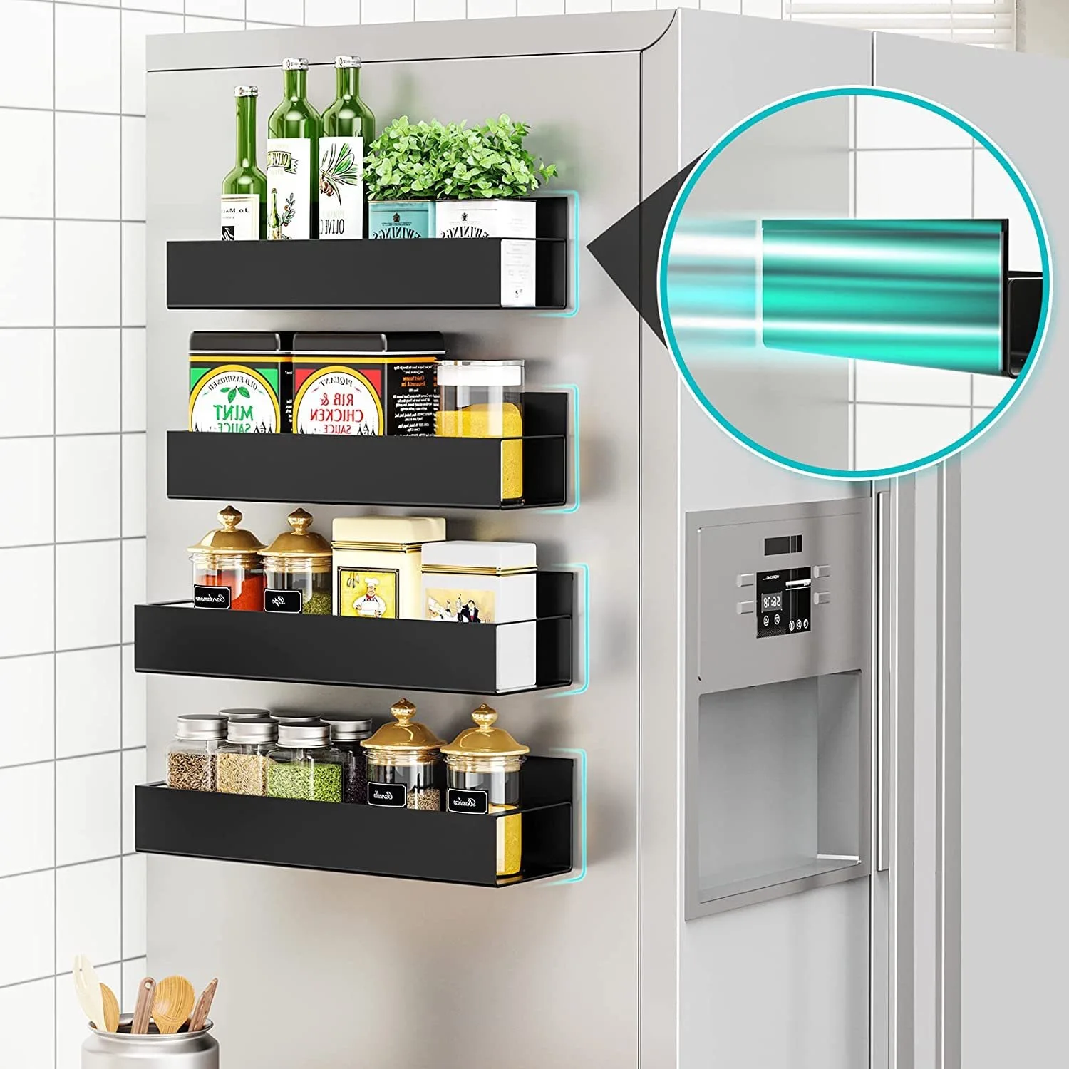 Magnetic Spice Storage Rack Organizer for Kitchen Efficiency