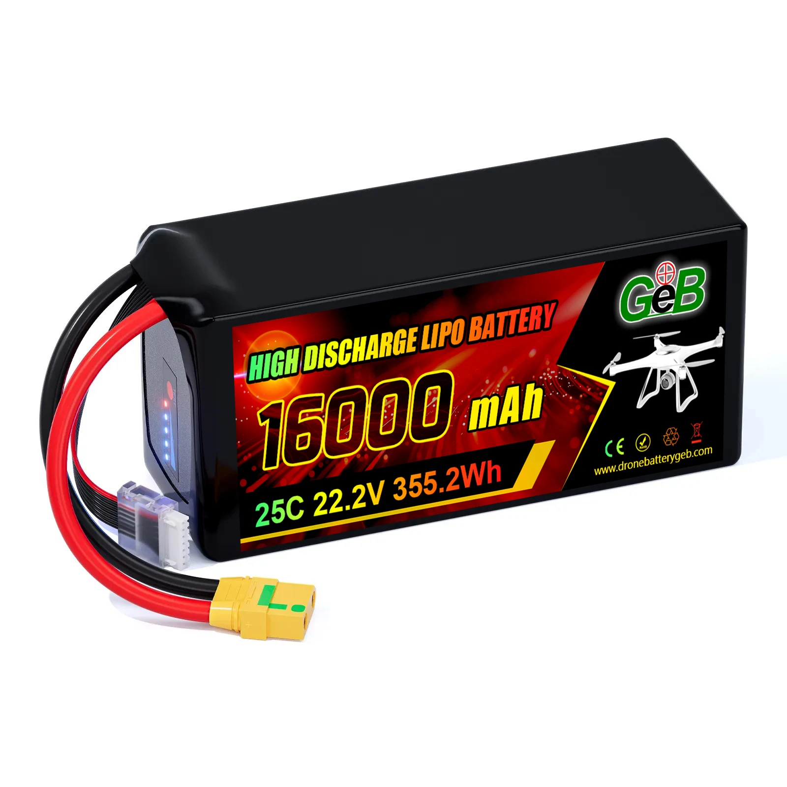 Wysokiej jakości akumulator do drona GEB 22,2 V 16000 mAh 6S akumulator litowo-polimerowy o wysokim rozładowaniu 25C 16000 mAh akumulator do drona