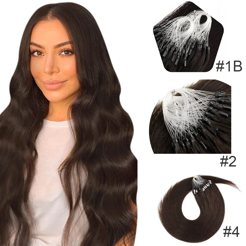 Extensions de cheveux Micro Loop 16-26 pouces 100% cheveux humains Remy raides couleur marron foncé pour femmes 50 100g_voghion.com