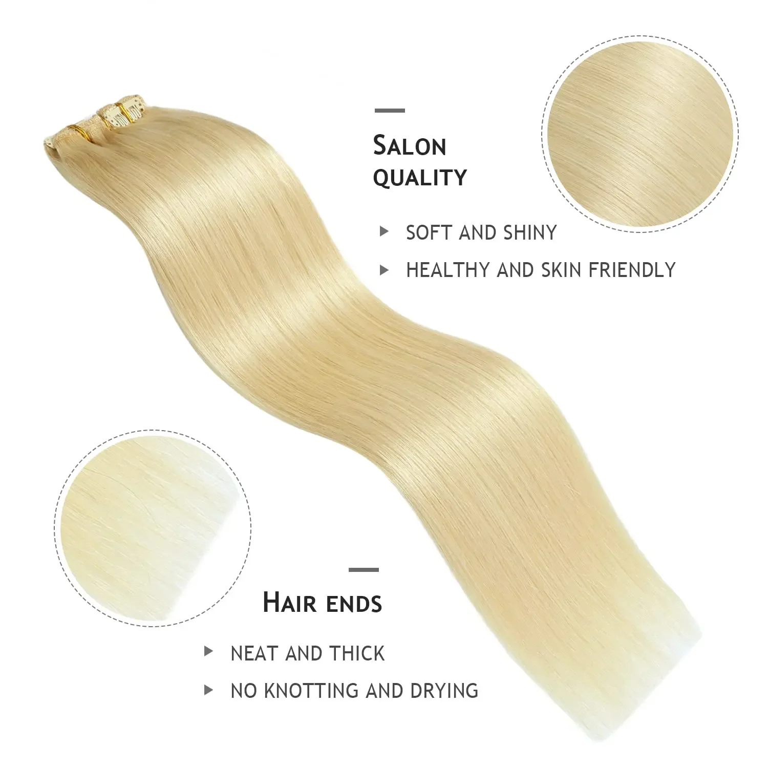 Extensions de cheveux à clipser Cheveux humains 613 Blond décoloré Lisse 120 grammes Brésiliens pour femmes_voghion.com