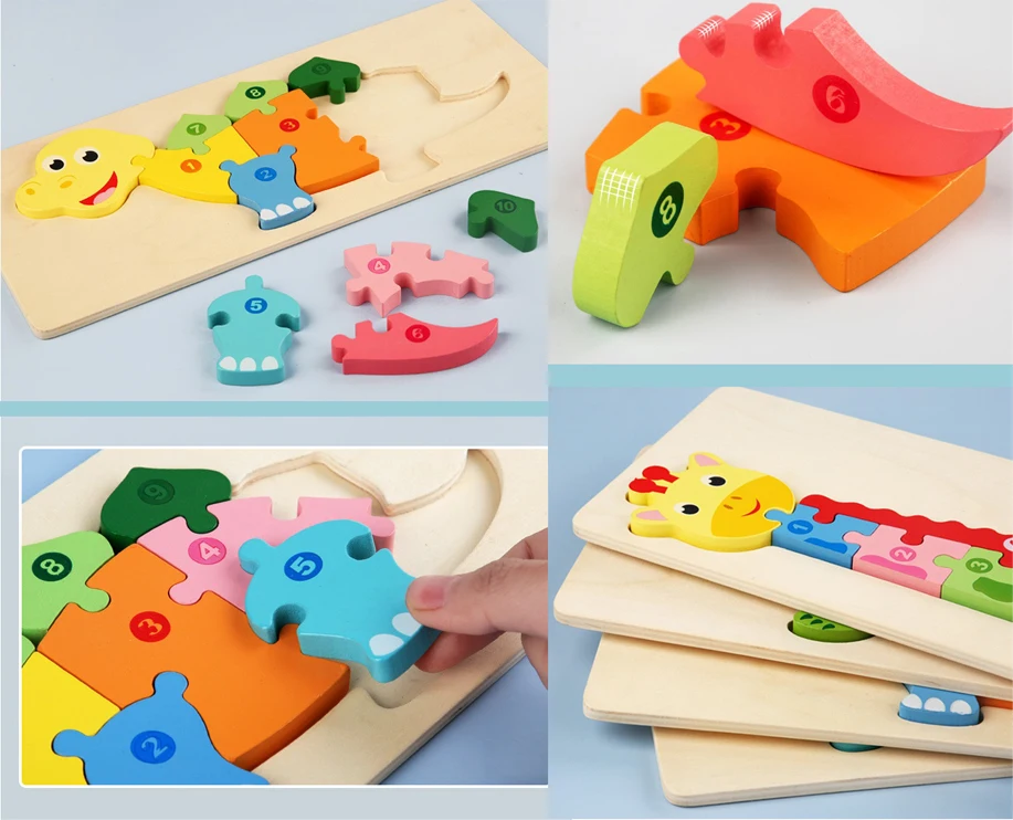 12 Styles of 3D Wooden Dinosaur Puzzles for Early Education