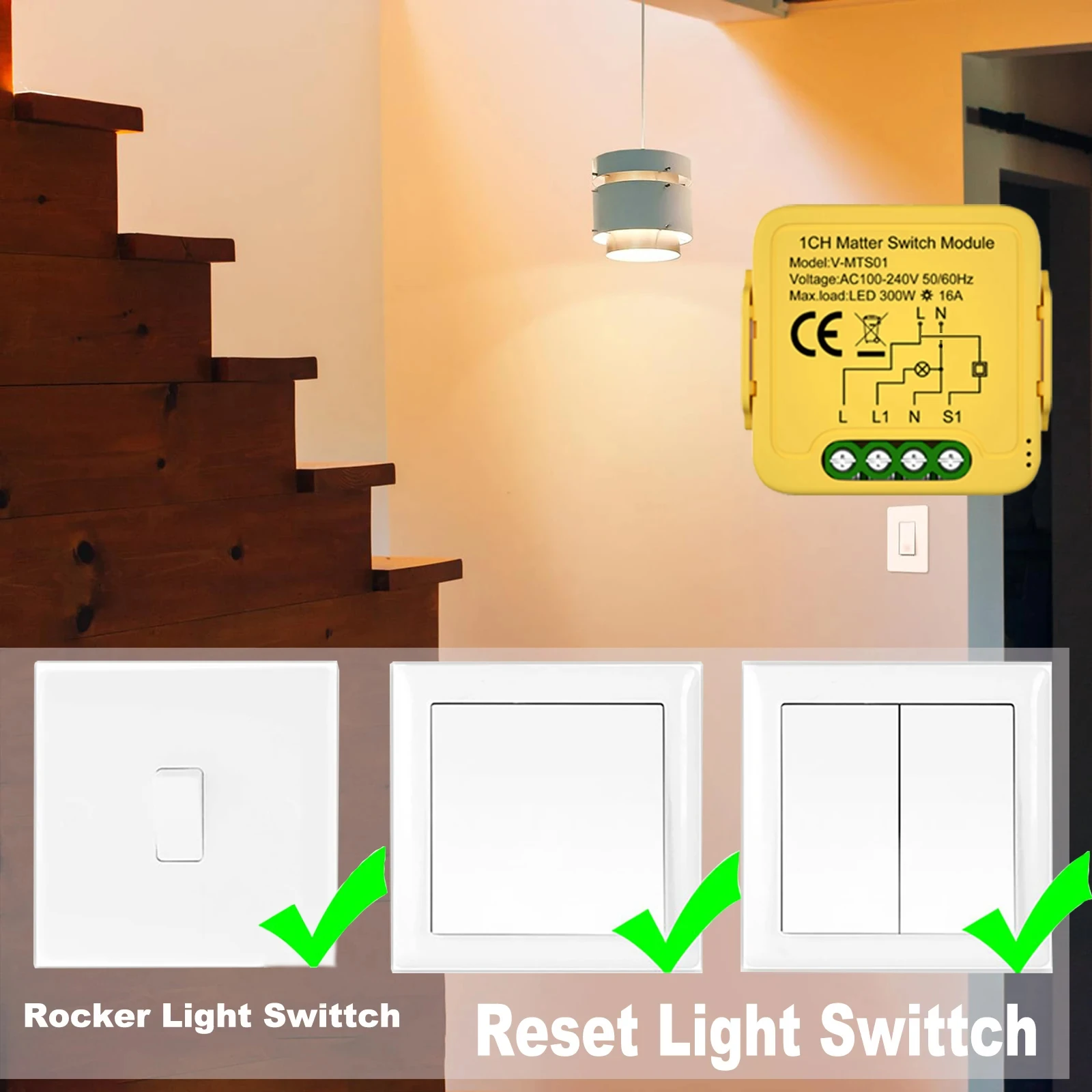 Matter WiFi Smart Switch Module Relay 1-Gang 16A Compatible