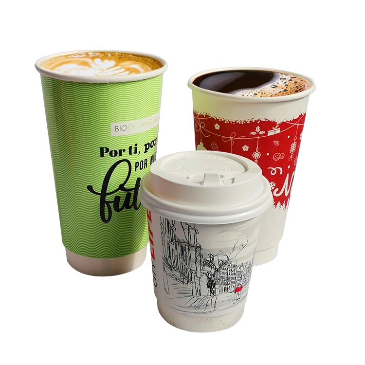 4oz 8oz 12oz 16oz Biodegradable Embossed  Ripple Disposable Double Wall Custom Logo Hot Coffee Paper Cup With Lids for Drinks
