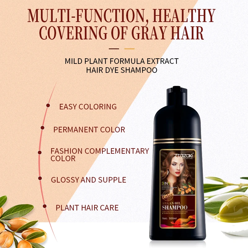 Natural Professional Color Dye Shampoo to Cover Grey Hair Magic Fast Black Hair Shampoo for Women with Argan Oil