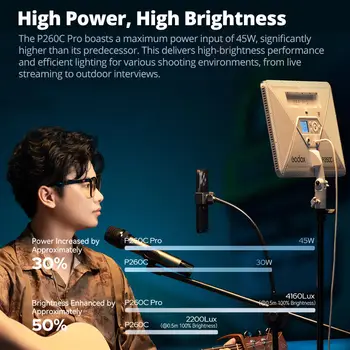 GODOX P260C PRO Bi-Color LED Light Panel Dimmable Studio Video Light Lamp Video Production Vlogging Phones Photography detail image