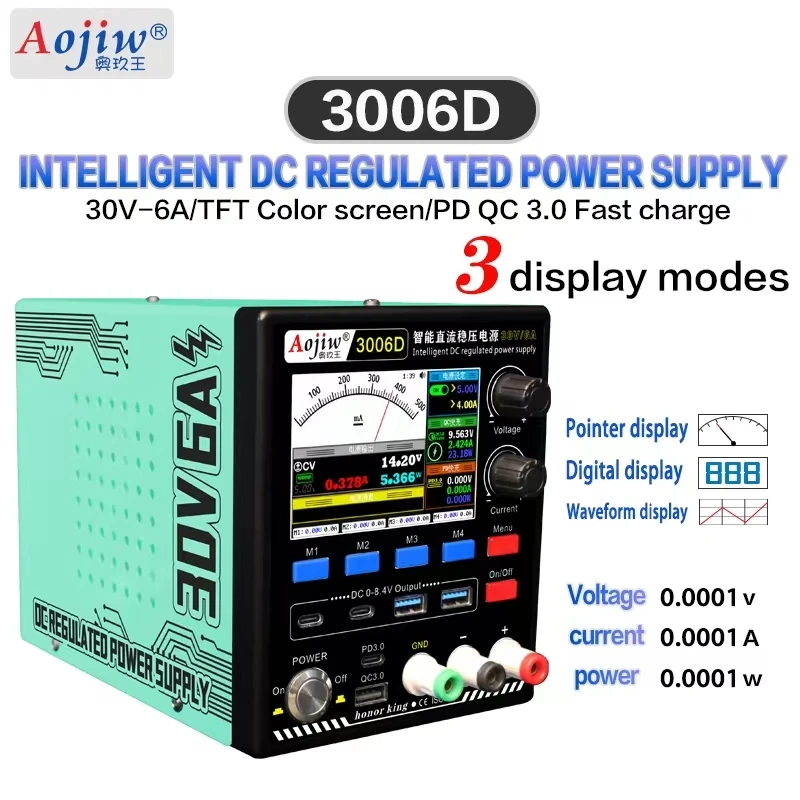 Aojiw 3006D مزود طاقة خطي منظم قابل للتعديل بالتيار المستمر ، اختبار الصيانة الإلكترونية للهاتف المحمول 30V6A