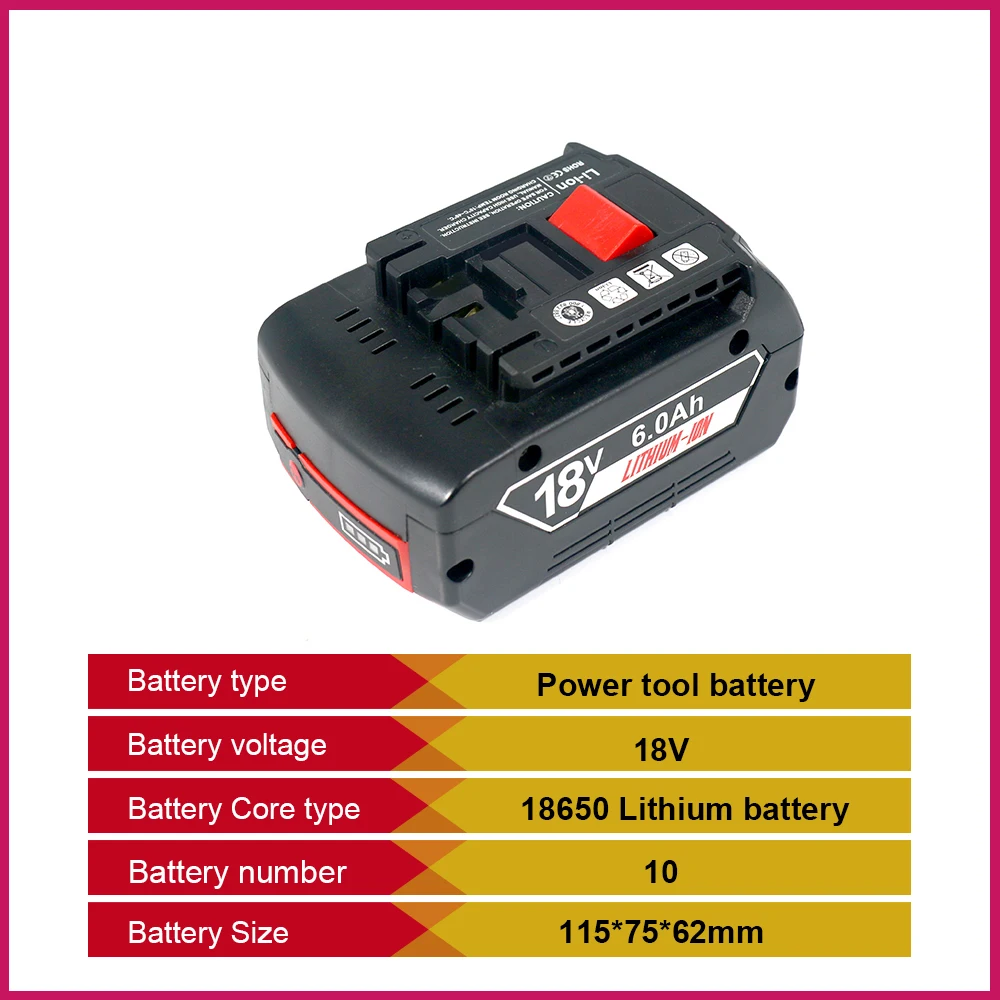 18V Power Tool Lithium Battery High Quality Replacement Battery 6AH/8AH/10AH for Bosch Power Tool Electric Drills Replacemental