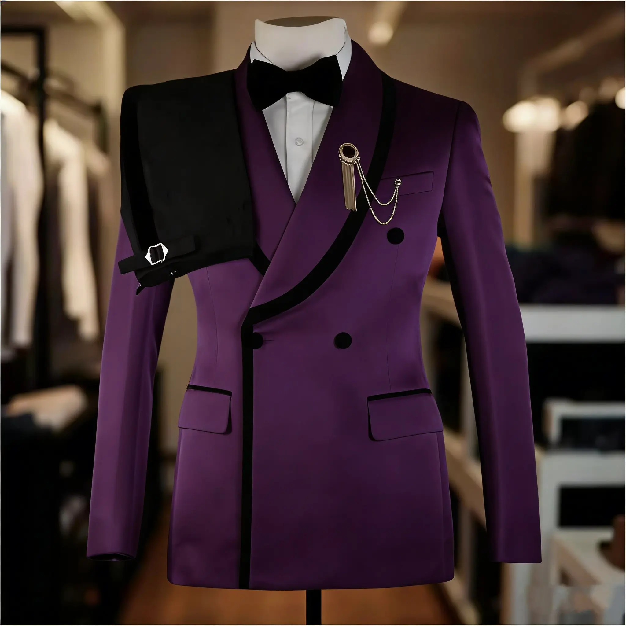2026 New lb Suits for Men 2 Pieces Double Breasted Groom Tuxedo Formal Shawl Lapel Custo aperçu 10
