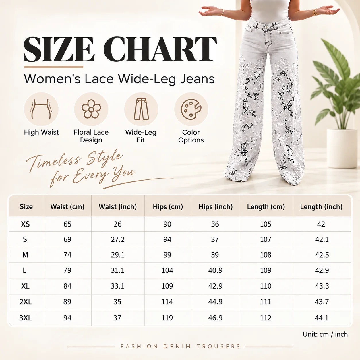 Women's Clothing High-waisted Wide-leg Pants Stylish Versatile Hollow Lace Splicing Denim Jeans