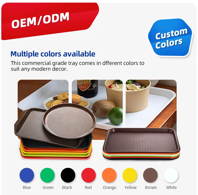 Custom Color Plastic Rectangular Cafeteria Restaurant Fast Food Serving Tray