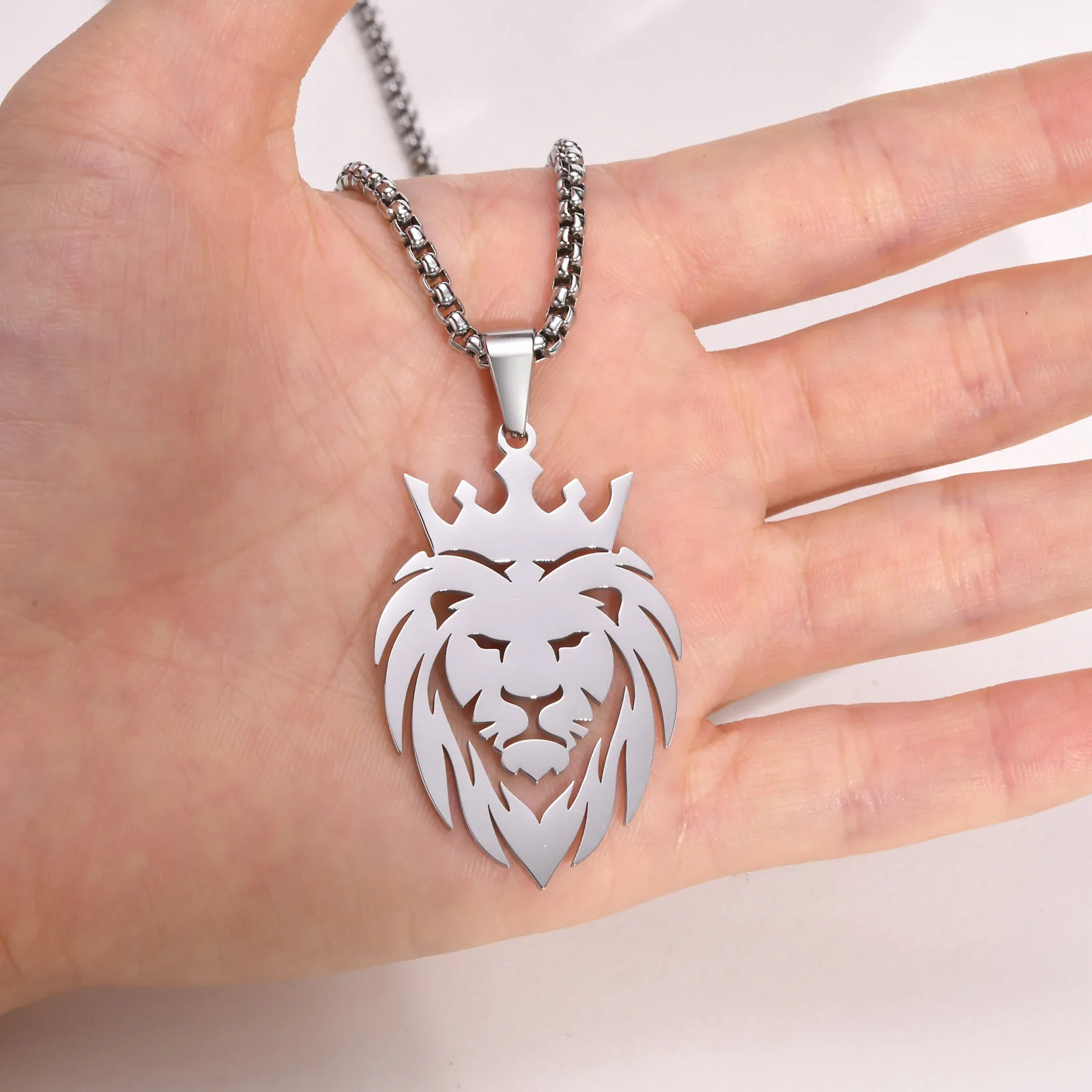 Liitata 2 pezzi collana con ciondolo a forma di testa di leone, collana gotica punk hip hop per uomini – oro argento