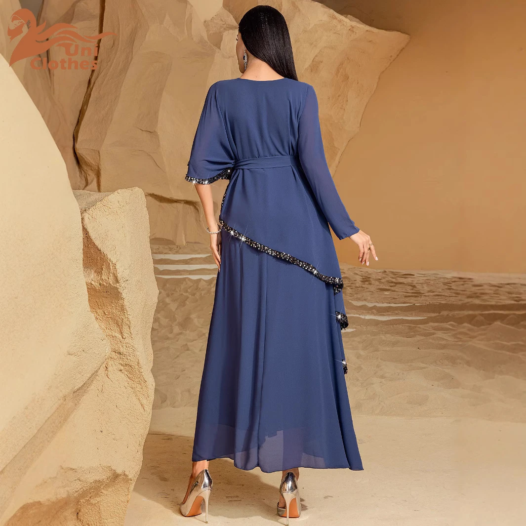 2025 New Double-layer Irregular Evening Party Dress Arab Abaya Saudi Dubai  Robe Chiffon Abaya Muslim Women Long Dresses