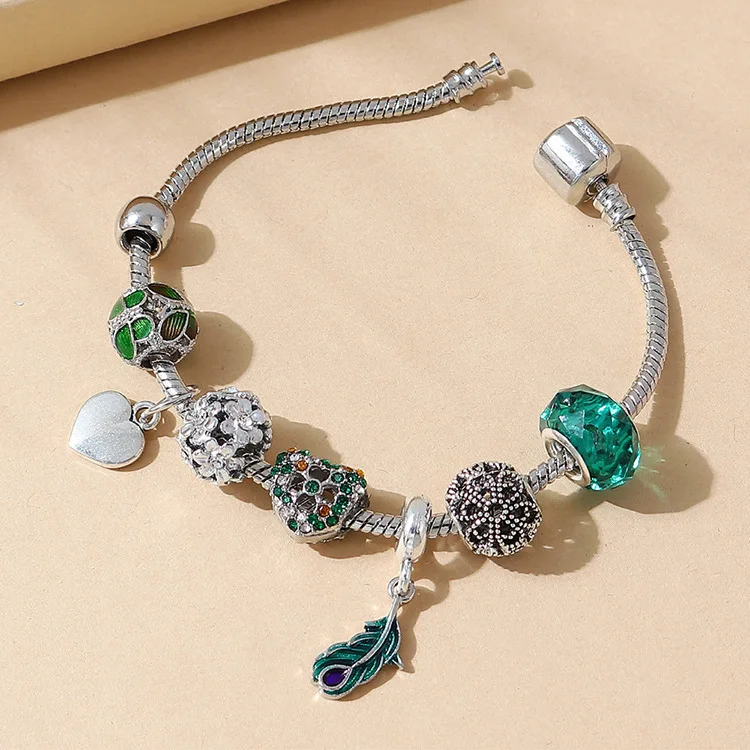 Buy Heart Charms Bracelet,Feather Charm 