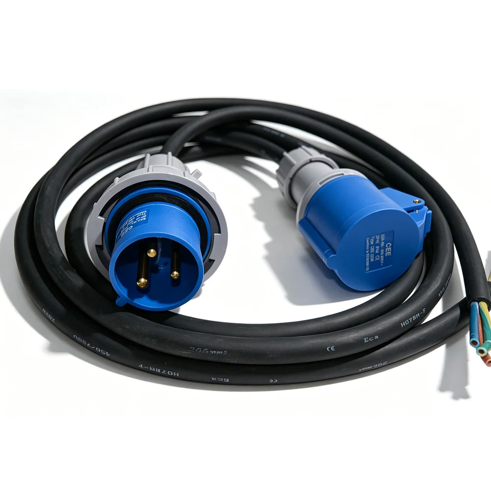 CEE 32A 3Pin Female Socket Power Cord H07RN-F Neoprene 3*6mm² Cable with Ring Terminal or Open End