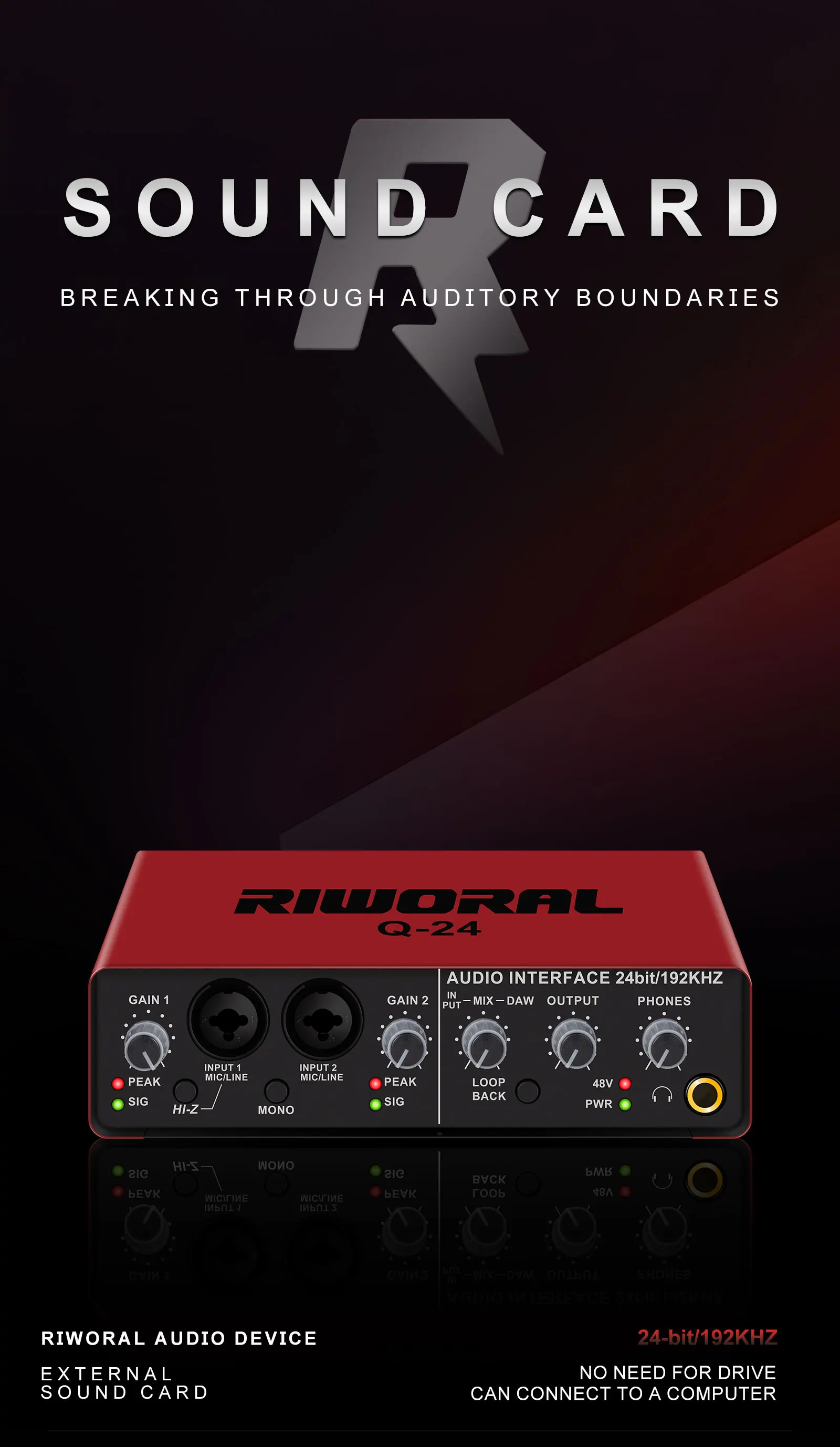 R-24 New Style 24bit/192khz Xlr Audio Interface 48v Power High Quality ...
