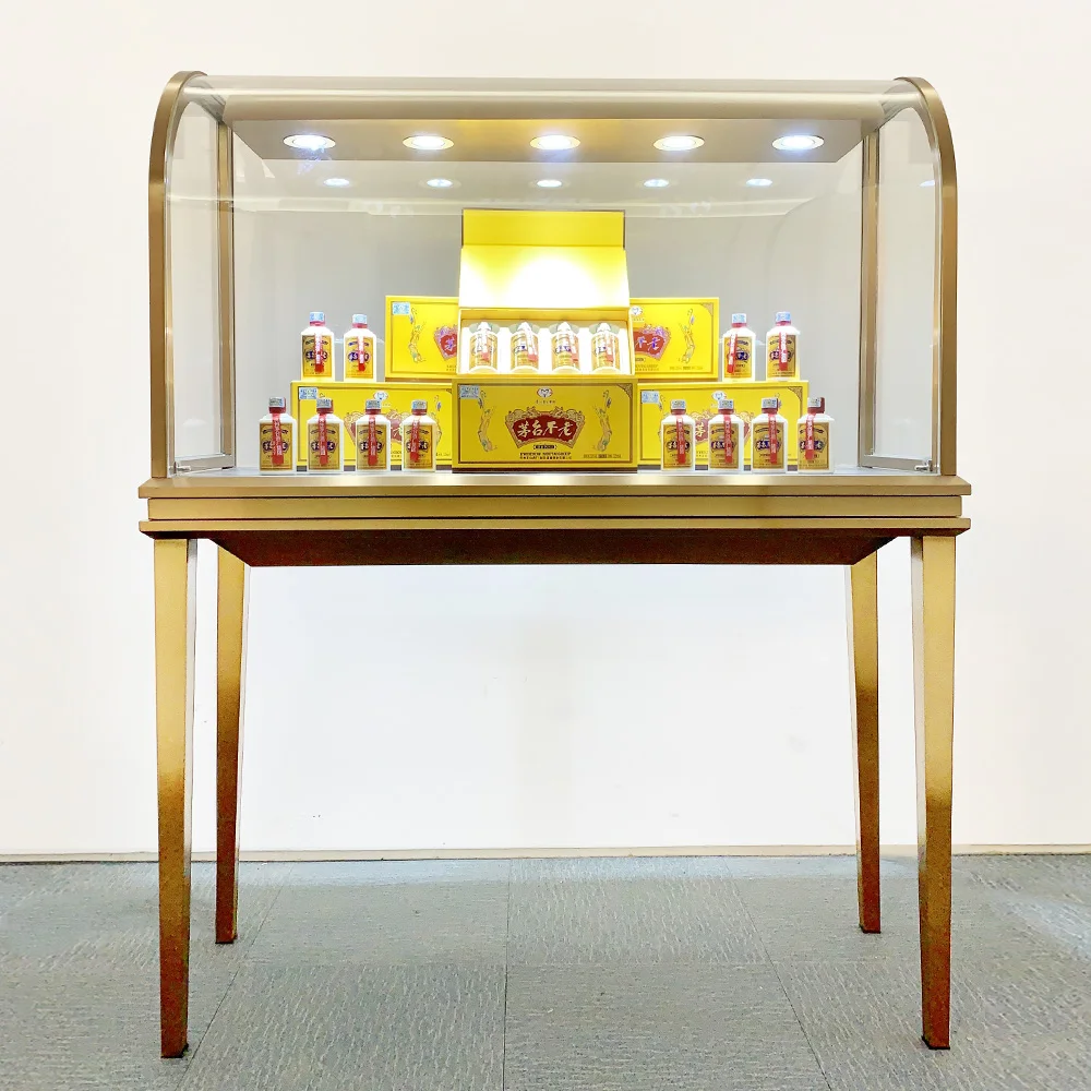 Glass Display Cabinet  LED Jewelry Display Table Pedestal Stand Watch Glass Metal Jewellery Showcase Furniture Design