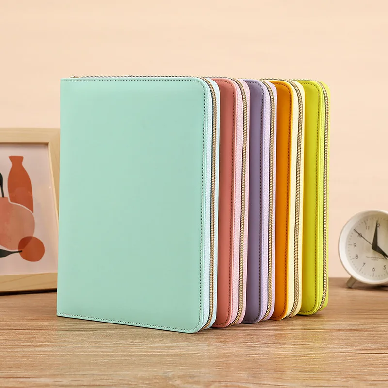 PU Business Meeting Notebook Stationery Diary Book Minimal Gift Faux Leather Notebook Zipper Bag book