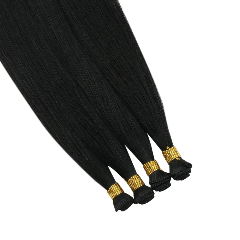 LaaVoo Hand Tied Weft Virgin Hair Extensions Brazilian Natural Straight Human Hair 14-24inch_voghion.com