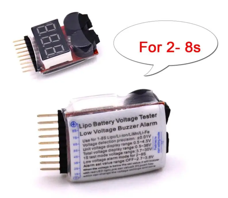 Li-Fe Batterie Contrôleur de RC Batteries Checker Monitor Alarme de Voltmètre Moniteur Buzzer FCONEGY 4PCS 2in1 1-8s Testeur de Tension pour Lipo LiMn Li-ION 