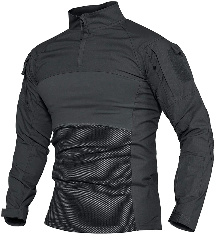 Mens' Hunting Shirts 1/4 Zip Long Sleeve Tactical Shirts Outdoor Hiking Shirts Casual Pullover Tops 