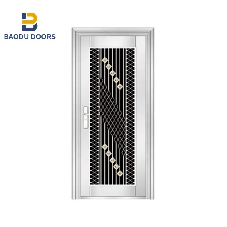 Baodu Apartment Main Gate Stainless Steel Door Modern Security Doors Exterior Doors Tempered Glass Swing Finished