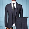 Navy mens 2 piece double breasted plaid suit