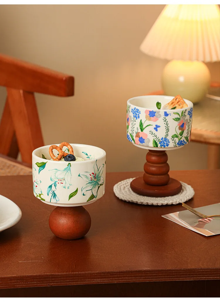 product vintage ceramic goblets create french household candle holders dessert ice cream cup ins candle goblets bowl-59