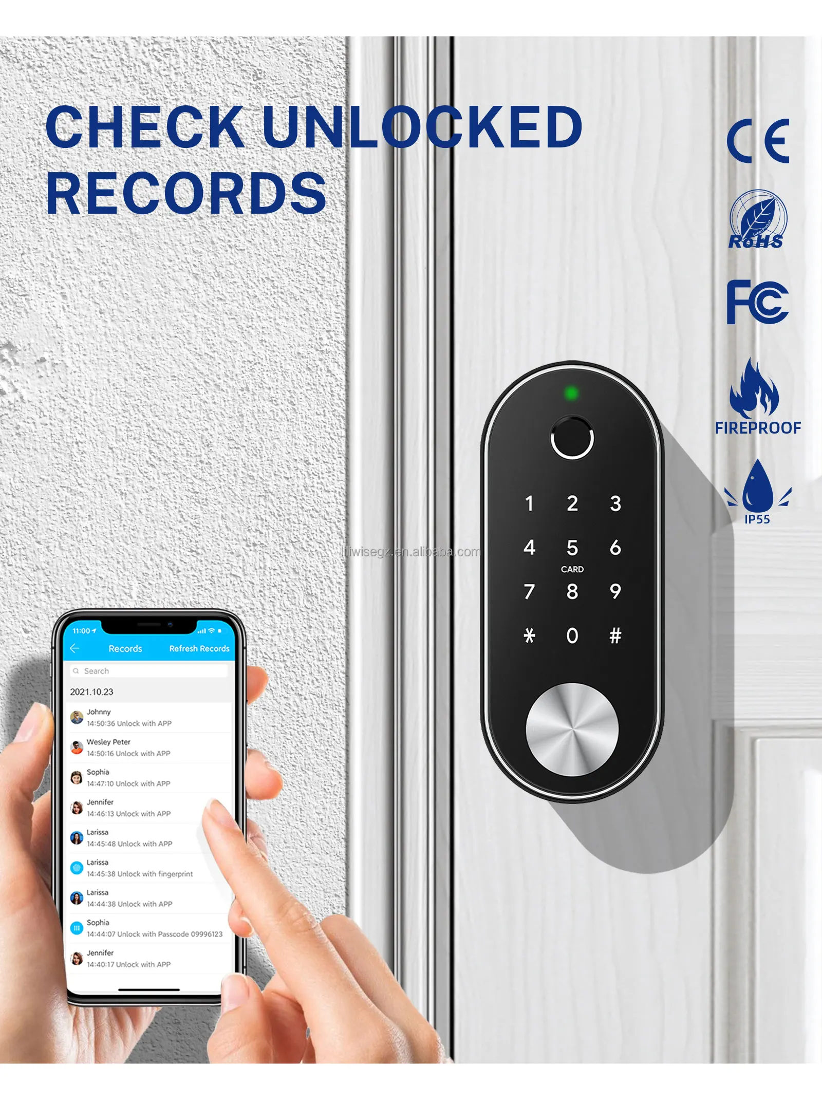 Liliwise Smart Door Lock with 6V Battery 35~55mm Door Thickness and 200 Fingerprint Capacity Auto Deadbolt Electronic Door Lock 4