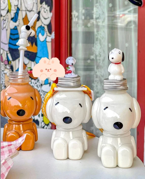 250ml 350ml 500ml 700ml Plastic Cute Animal Cat Dog Puppy Shape PET Bottles for Boba Tea Coffee Cold Juice Beverage