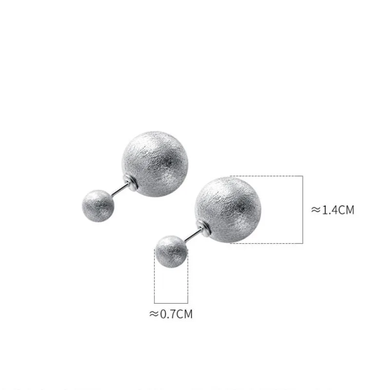 925 Sterling Silver Double Side Brushed Round Ball Stud