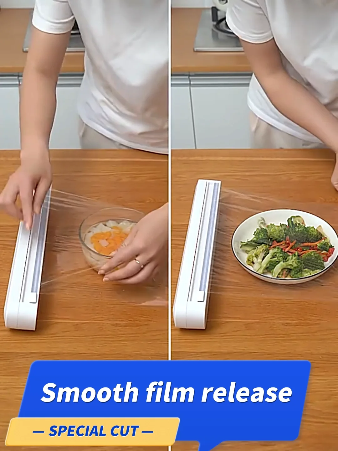 Plastic Food Wrap Dispenser With Slide Cutter Adjustable Cling Film