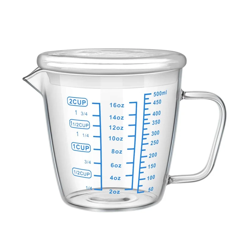 500ml Glass Measuring Cups Jugs with Glass Lid Large Measuring Pitcher Beaker Measured Mug Measure Liquid Milk Glass Cup Clear Scale with Spout