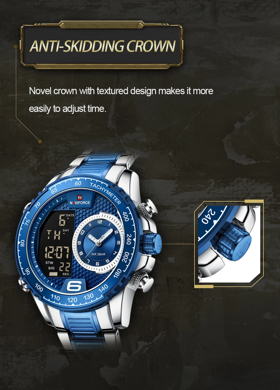 NAVIFORCE Casual Quartz Watch Men Stainless Steel Men Led Clock Male Waterproof Watches relogio masculino 9199S