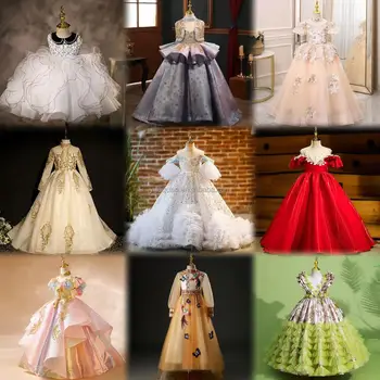 Low price Kids Wear Little Doll Flower Dress Princess Girls Party Dress ages 3 to 15 Summer Casual Ball dress Chiffon