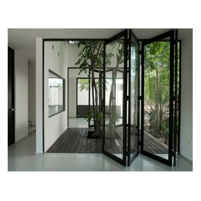 Accordion Sliding Awning Window Sliding Folding Doors Aluminium Door with Fly Screen for Patio Use Interior Glass Foldable 1set