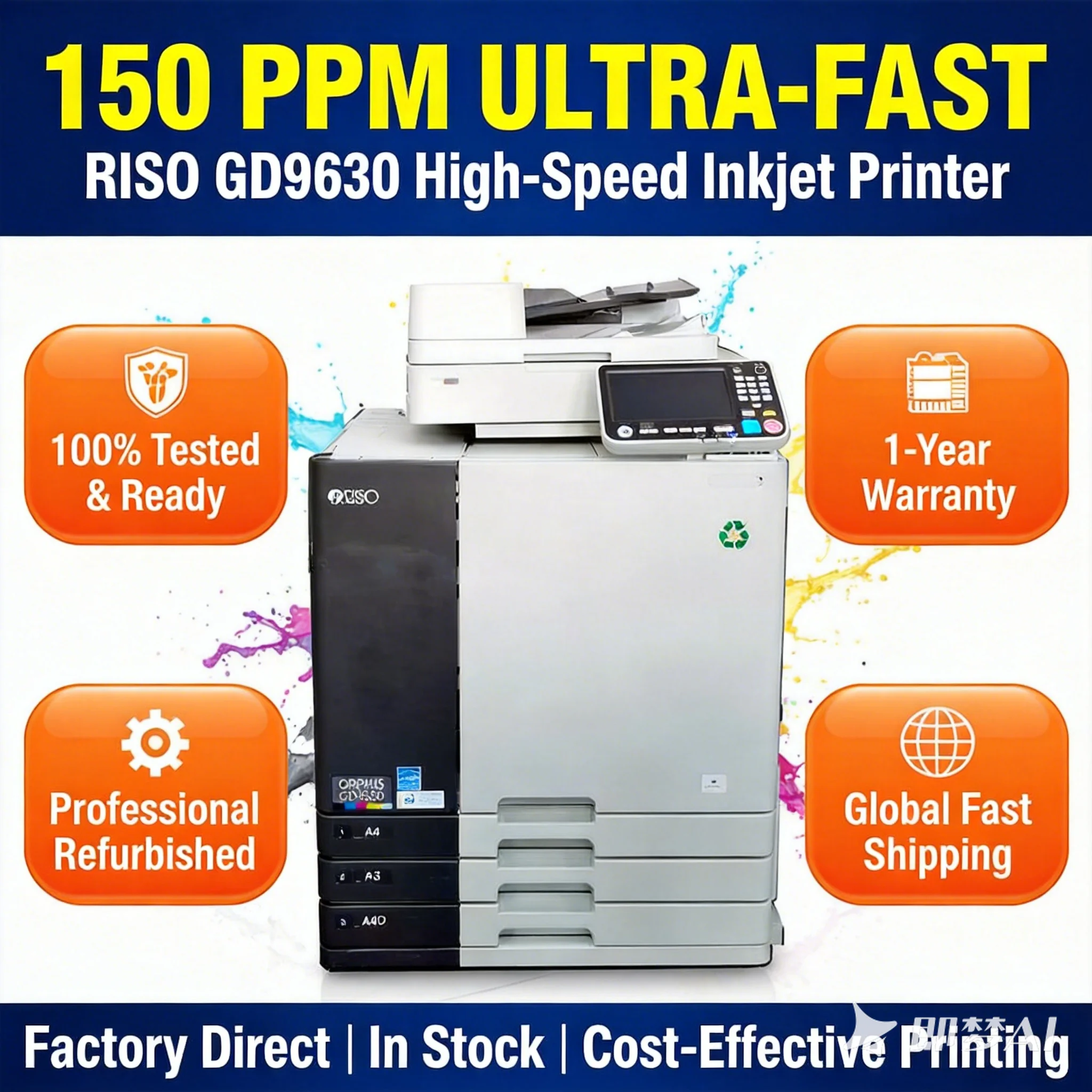 RisaO＊ページです＊ RISO GD9630 Inkjet Printer - High-Speed 160 PPM CMYK+Gray A3, Used