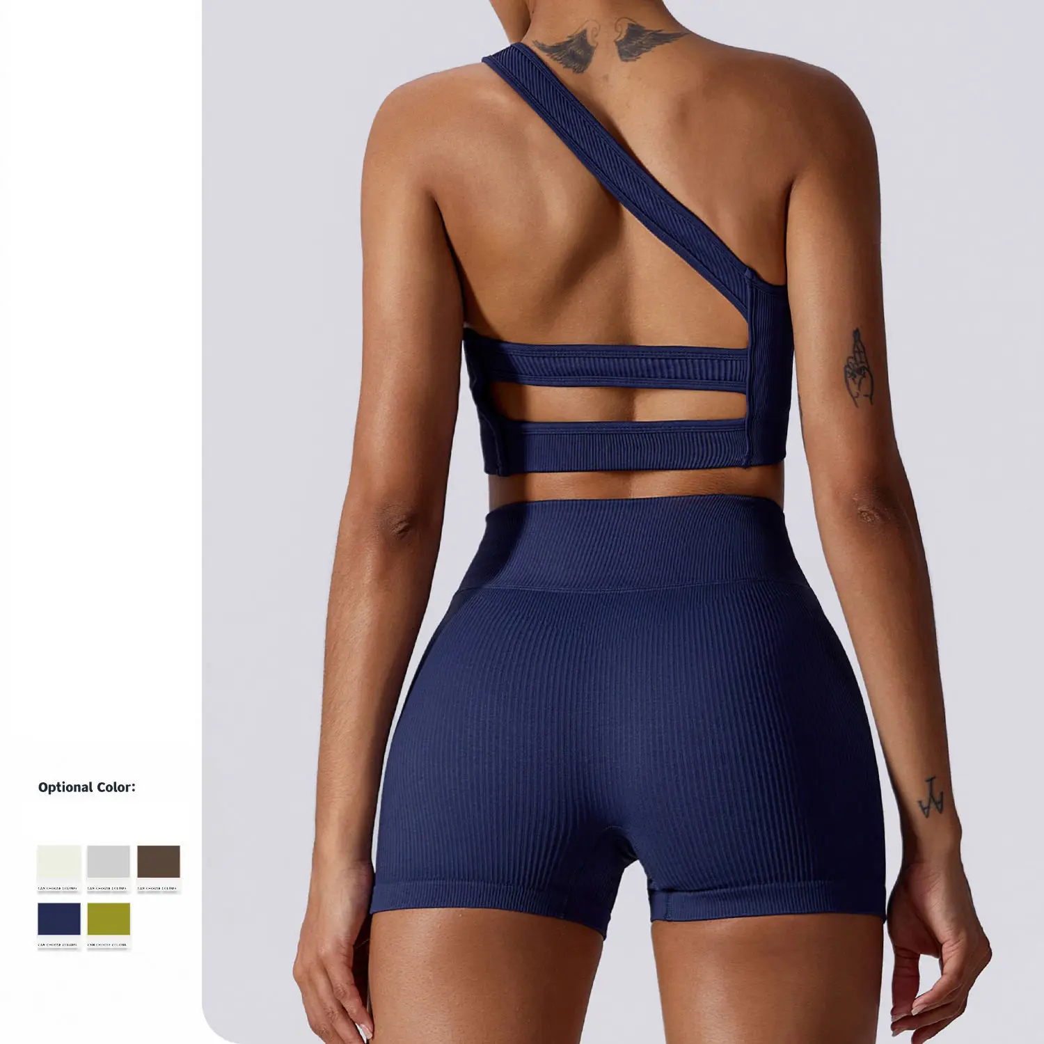 Однотонный спортивный комплект из 2 предметов с бюстгальтером и леггинсами Женский бесшовный для фитнеса высокой талией бега йоги