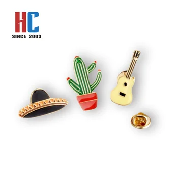 20 Years  Factory Custom Soft enamel beatiful  Melocactus guitar Mexican sombrero Hat Lapel Pin