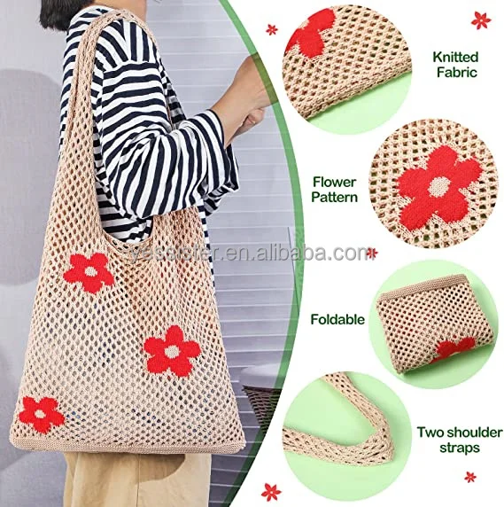 Crochet Foldable Net Bag Pattern Mesh Tote Bag Shoulder 