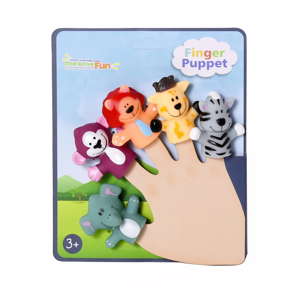 Pretend Play Cute Cartoon Soft Plastic Toy Vinyl Animal Hand Finger Puppet Set for