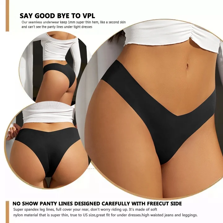 3pcs Women's Seamless Bikini Panties With Lace Trim, No Vpl, No Show,  V-shaped Waistline