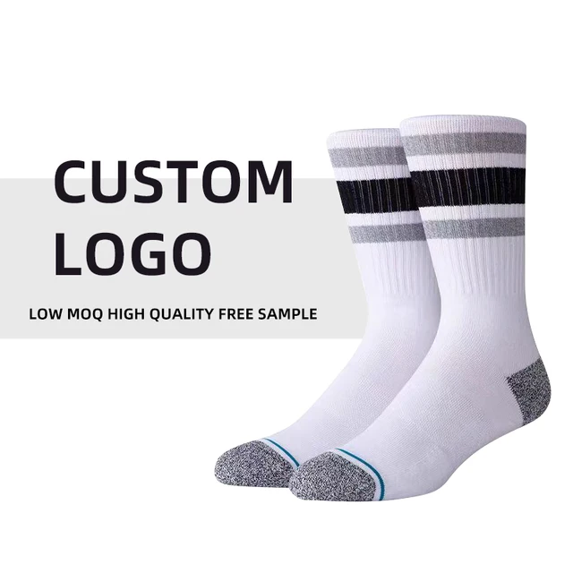 Free Sample High Quality White Socks Striped Crew Custom Socks Sport Socks