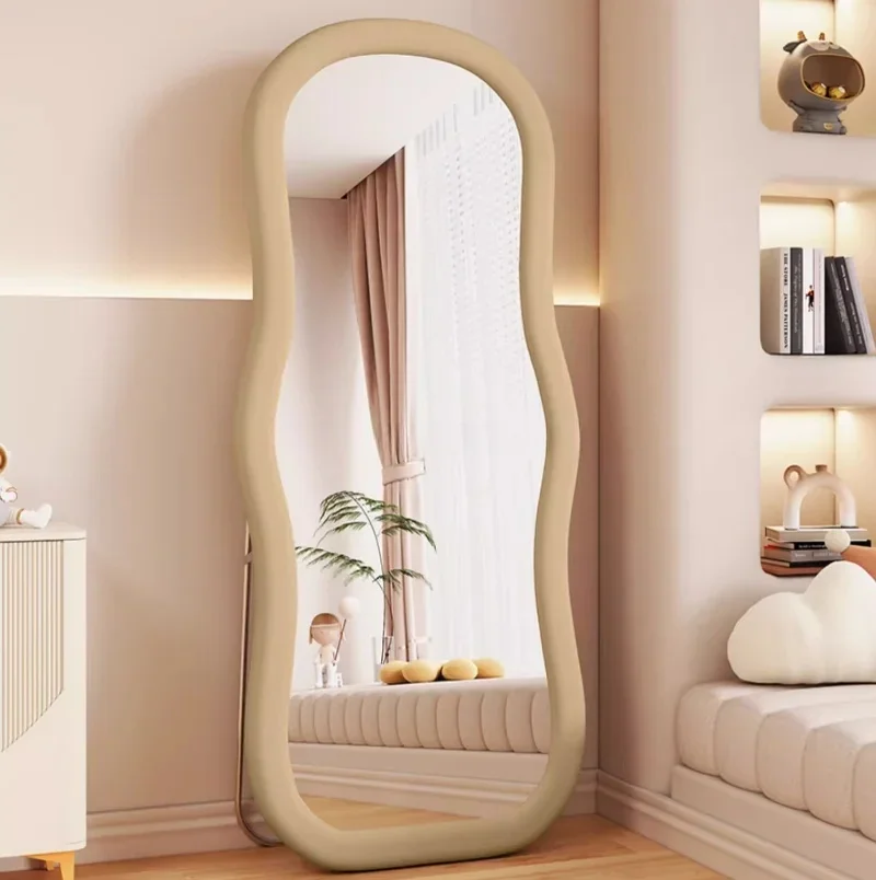 product modern luxury full body decor flannel framed wave shaped standing bathroom wall mirror for dressing-3