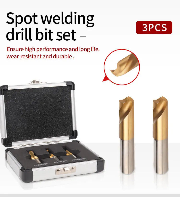 3pcs 6.5/8/10 Mm Hss Co Cobalt Spot Weld Drill Bit Set Kit Weld Cutter