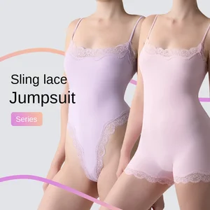 Alluring Luxurious Lace-Trimmed Slim-Fit Barely-There Feel Butt-Lifting Yoga Workout Fitness Adjustable Yoga Bodysuit for Women