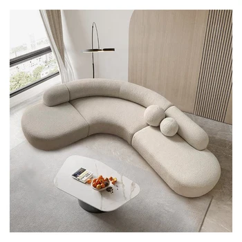 Modern Furniture Curved Sofa Set Fabric Round White Living Room Apartment Boucle Semi-Circular Sofa Italian Minimalist Sofa