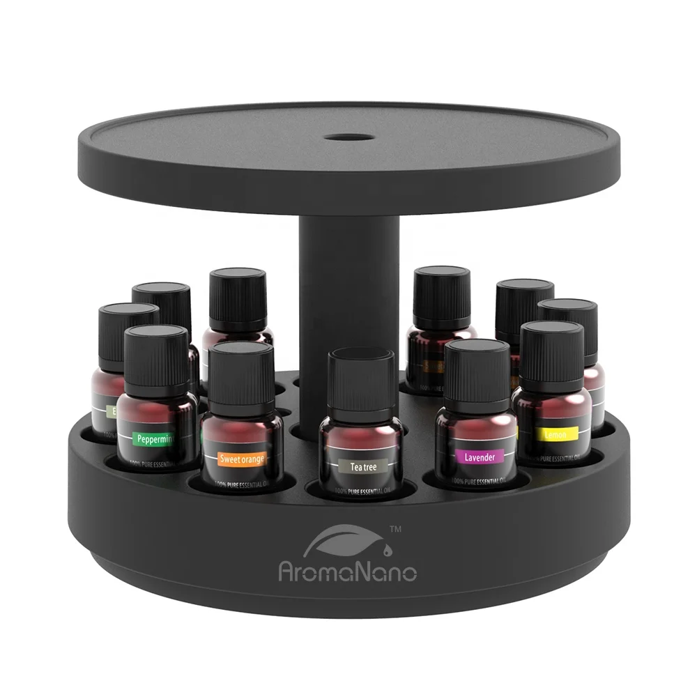 Bamboo Diffuser Holder Carousel 2 Tier Stand Holds up to 12 Essential Oil Bottles Storage Tray