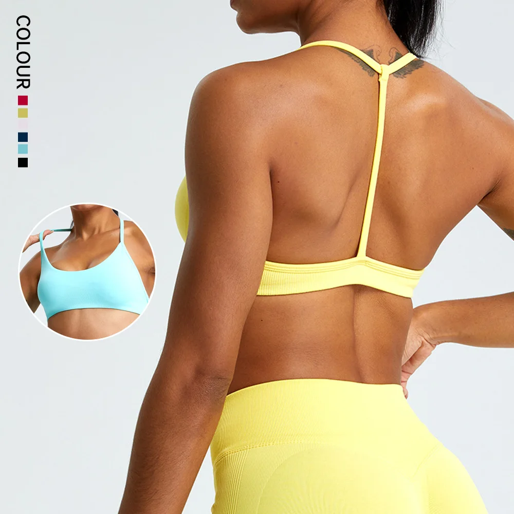 SHINBENE Enhance Seamless 2.0 Adjustable Fitness Gym Bras Halter Neck Workout Sports Bra Tops