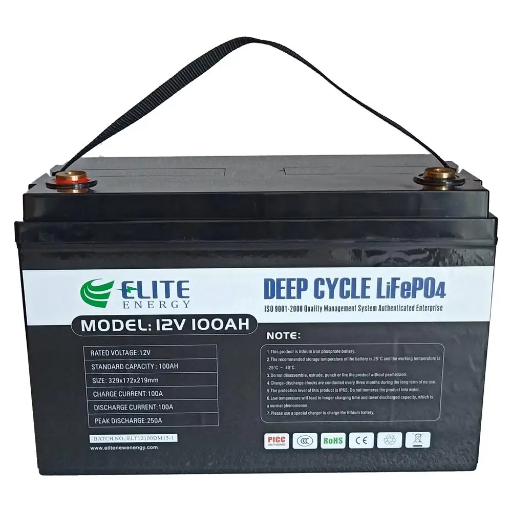 ELITE 12V 100Ah Deep Cycle Lithium Iron Phosphate Batteries LiFePO4 Battery Pack Smart BMS for Solar Energy Storage