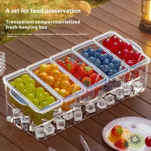 Modern Design Household Plastic Fresh-Keeping Salad Storage Box Food Grade Outdoor Party Picnics & Ice Compartment Tray